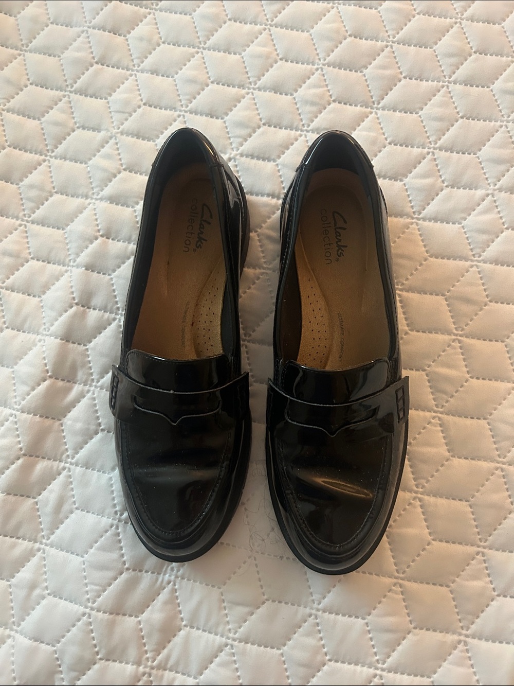 Clarks Black Patent Penny Loafers-barely worn